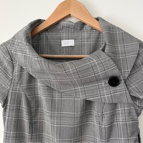 Suzy Shier Gray Plaid Cape Collar Sheath Dress Size S - Picture 3 of 15